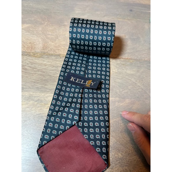 Kelly Silk Tie Men's Dark Blue Micro Geometric Pattern Formal Necktie - Picture 3 of 3